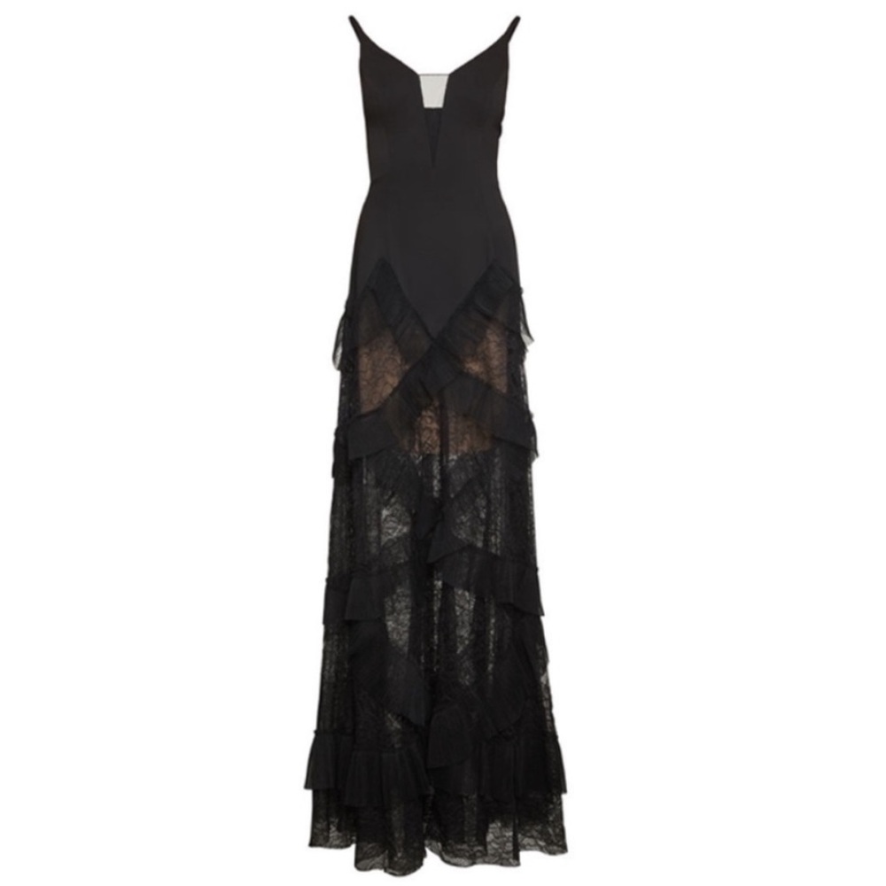 BCBG MaxAzria Avaline Pleated Tiered Lace Gown - Picture 2 of 8